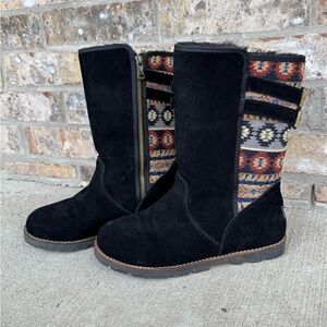 Lamo Melanie Black Aztec Print Zip Boots Faux Fur